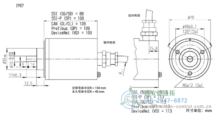 AX70/AX71光電絕對值防爆編碼器外形及安裝尺寸IP67 - 西安德伍拓自動化傳動系統有限公司