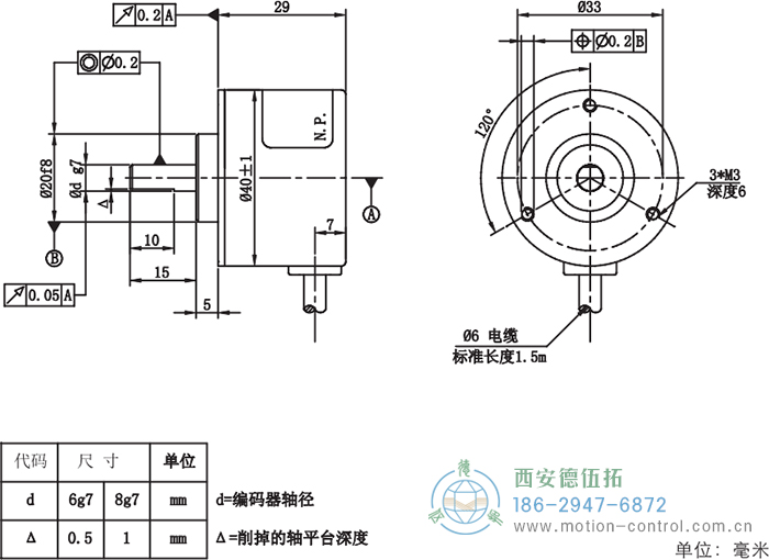 RI41光電增量輕載編碼器外形及安裝尺寸 - 西安德伍拓自動化傳動系統有限公司